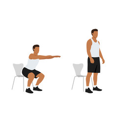 Man Character Doing Chair Squat Exercise