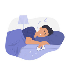 Man Sleeping In Bed With Mobile Phone At Night