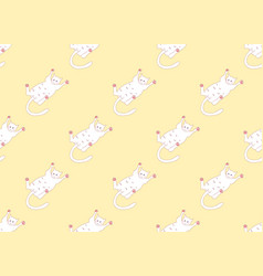 White Cute Cat Laying On Back Seamless Yellow