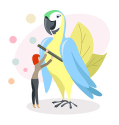 Cartoon Character Of Young Doctor Examining Parrot