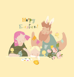 Cartoon Happy Family Getting Ready For Easter