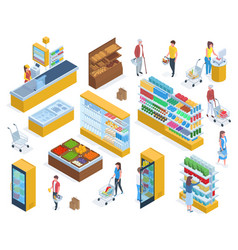 Isometric People Do Grocery Shopping Supermarket