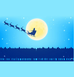 Santa Claus Flying In Reindeer Sleigh Full Moon