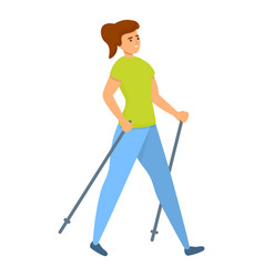 Girl Nordic Walking Icon Cartoon Style