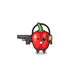 Red Bell Pepper Cartoon Doing Shooting Range