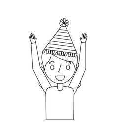 Elderly Woman Grandma With Party Hat And Arms Up