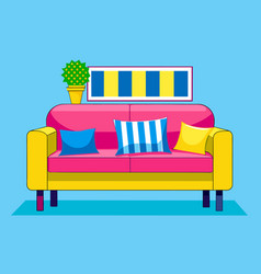 A Cartoon Couch With Yellow And Blue Stripes