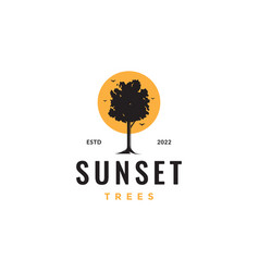 Alone Tree With Sunset Relax Park Hipster Logo