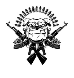 Angry Dog Head With Crossed Assault Rifles Design