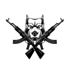 Angry Dog Head With Crossed Assault Rifles Design