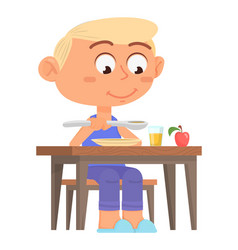 Cartoon Boy Eating Cute Kid Sitting At Dinner