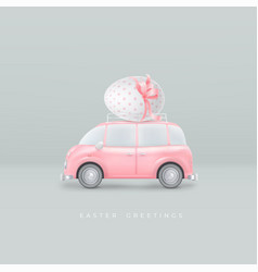 Happy Easter Background With Pink Car Carrying