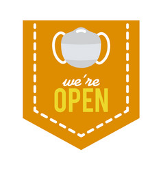 We Are Open Sign With Mouth Mask Icon Flat Style