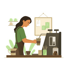 Barista Woman Making Coffee In Shop