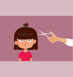 Little Girl Having Her Fringe Cut By Mom Cartoon