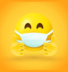 Emoji With Mouth Mask And Thumbs Up - Yellow Face