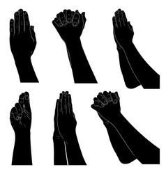 Set Different Praying Hands Silhouettes