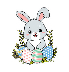 Cute Hand Drawn Easter Bunny And Eggs