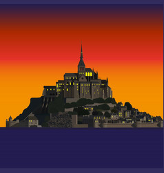 Mont Saint-michel Abbey At Sunset France