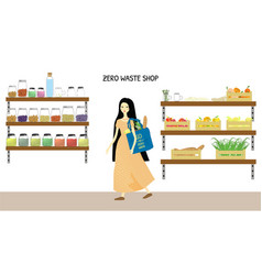 Zero Waste Shop And An Asian Girl With A Blue