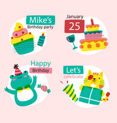 Children S Birthday Party Celebration Labels Set