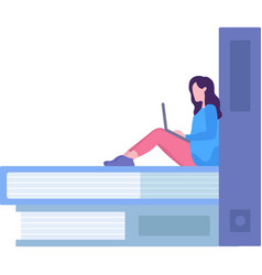 Woman With Laptop On Book Stack Icon