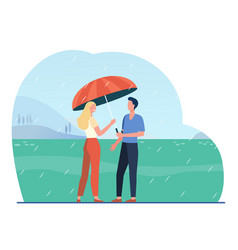 Cartoon Couple Standing Under Rain With Umbrella