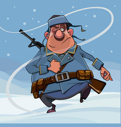 Cartoon Armed Male Soldier Walking Through Snow