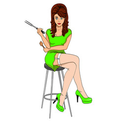 Sexy Girl Cook Pose On A Chair Legs Crossed