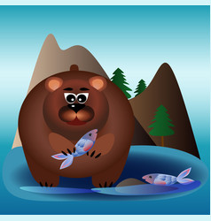 Brown Bear In A Mountain River Catching Fish