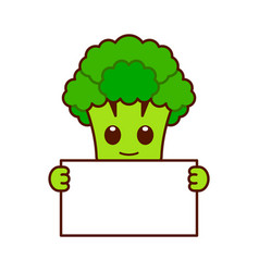 Cute Broccoli Character Holding A Blank Sign