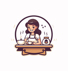 Cute Woman In Apron Serving Hot Tea