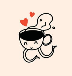 Retro Doodle Funny Character Coffee With Heart