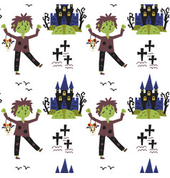 Zombie Graveyard Castle Halloween Pattern