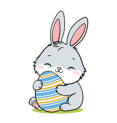 Cute Little Easter Bunny Rabbit Hugging Egg