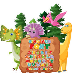 Dinosaur Font A-z With Cartoon Character