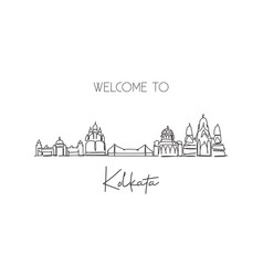 One Single Line Drawing Kolkata City Skyline