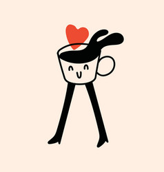 Retro Doodle Funny Character Coffee With Heart