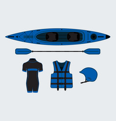 Blue Flat Rafting Set With Kayak Helmet Paddle