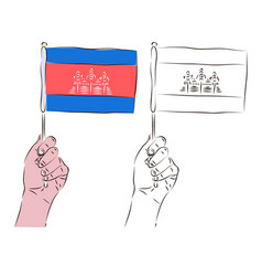 Flag Of Cambodia Is In The Hand Of A Man In Color