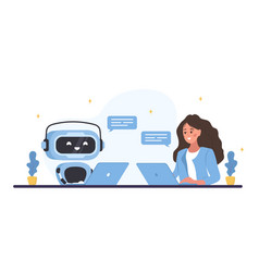 Chatbot Concept Woman Talking With Robot Ai