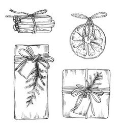 Set Of Christmas Gift Boxes In Craft Paper