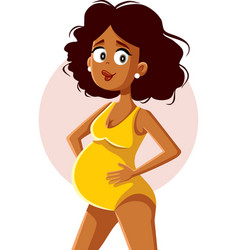 Happy Pregnant Woman Wearing An Yellow Swimsuit