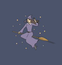 Smiling Witch Fly In Sky On Broom