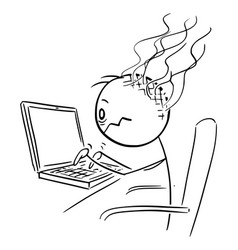 Tired Person Working On Computer Cartoon Stick