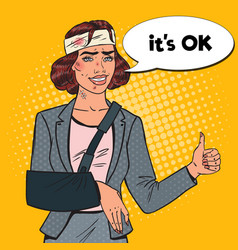 Pop Art Beaten Business Woman With Bandaged Arm