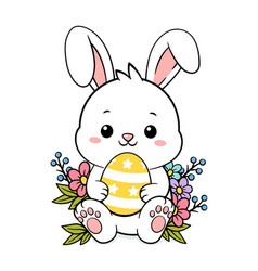 Cute White Hand Drawn Easter Bunny And Eggs