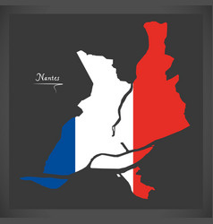 Nantes Map With French National Flag