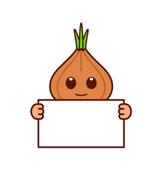 Cute Onion Character Holding A Blank Sign