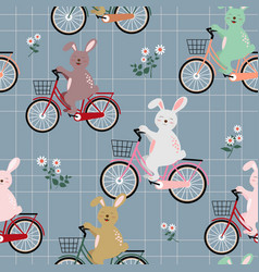 Rabbits The Gang On Colorful Bicycle Pattern